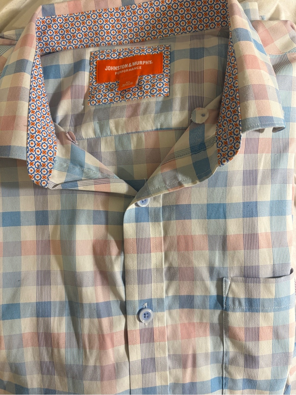 Johnston & Murphy Performance  Check Button-Down Shirt - Blue, Pink, White